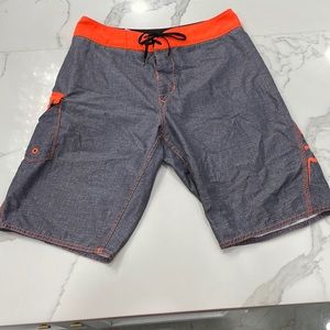 Fox Swim Shorts. Gray Orange Size 30.